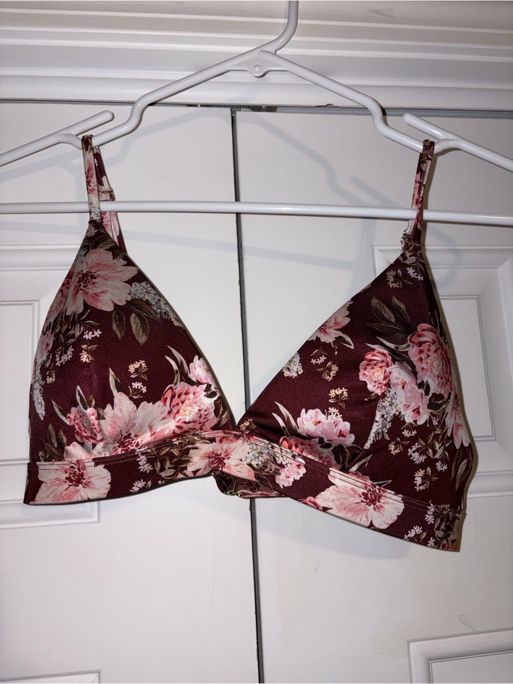 Floral Bikini Top in Burgundy Pink
